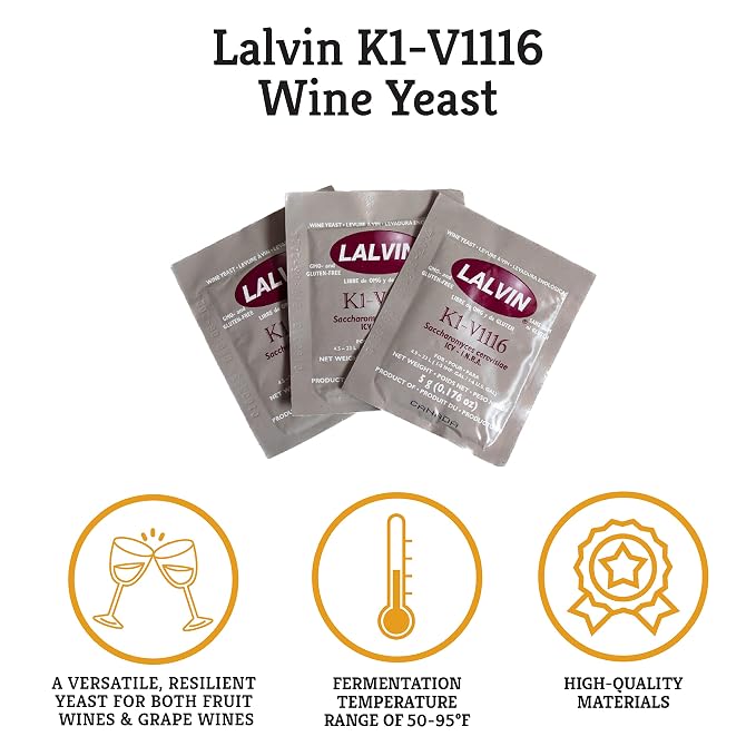 Craft A Brew - Lalvin K1-V1116 Wine Yeast - Neutral Dry Wine Yeast - For Traditional or Fruit Wines - Ingredients for Home Fermenting - Wine Making Supplies - 12 Pack