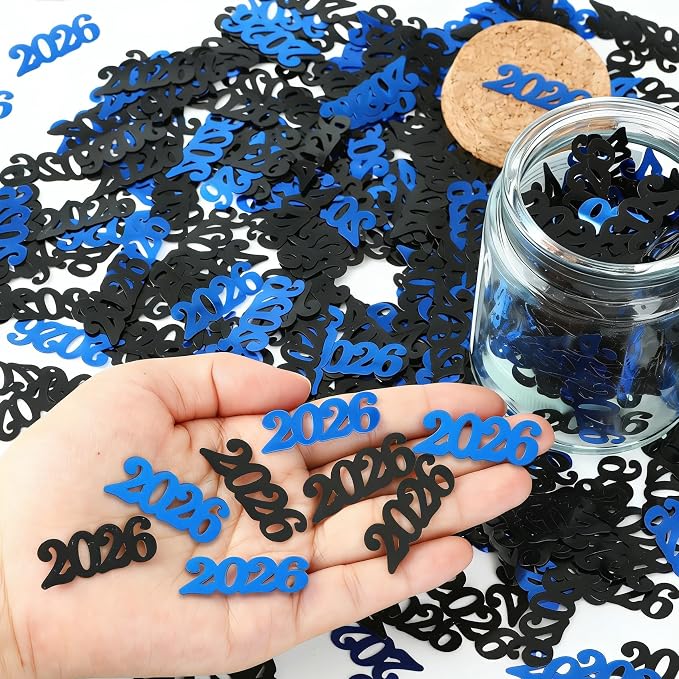 Graduation Confetti 2026, Congrats Grad Confetti Class of 2026, 60g Blue Black Glitter Graduation Table Centerpiece for Graduation Party Decorations Senior High School Celebration Party Supplies