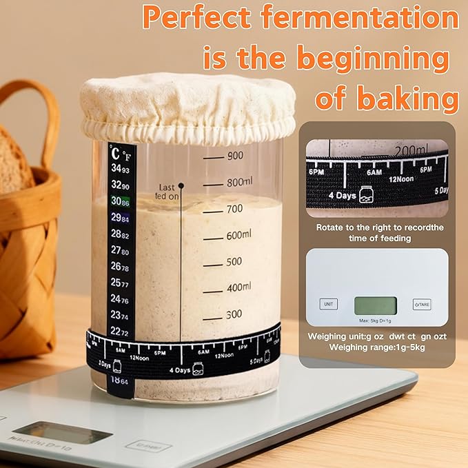 All-Inclusive Sourdough Starter Kit with Enameled Cast Iron Dutch Oven & Scale - Premium Bread Making Tools with 4 Banneton Proofing Baskets, Beginner Guide, Sling, 34oz Starter Jar, Best Baking Gifts