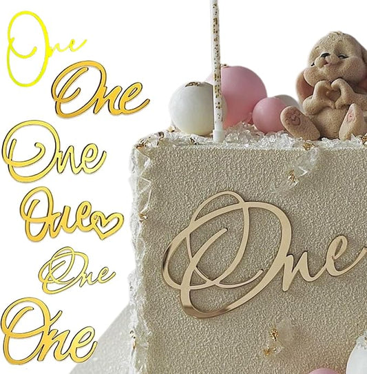 6Pcs One Cake Topper,1st Birthday Cupcake Topper,Gold Acrylic Cake Topper Cupcake Toppers,Number 1 Cake Decor Suitable for Girl Boy 1st Birthday Party