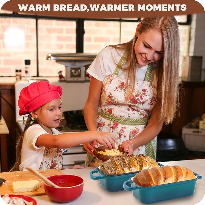 Cast Iron Loaf Pan With Lid, Enameled Bread Loaf Pan For Homemade Bread Sourdough, 2 In 1 Loaf Pans For Baking Bread 9x5, Even Heating Bread Dutch Oven, Teal
