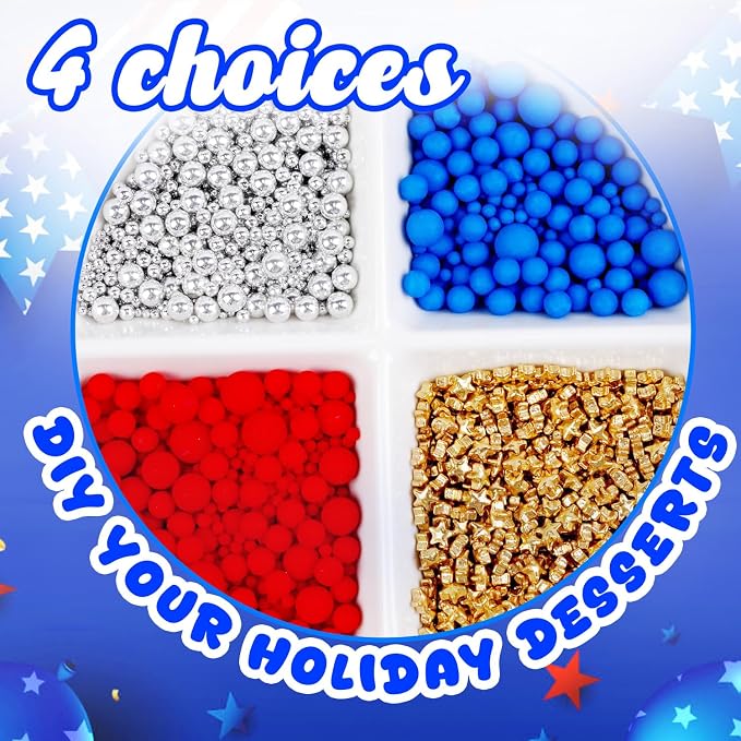 Patriotic Sprinkles, 4th of July, 150g/5.29oz, Edible Gold Red Blue Silver Sprinkles, Patriotic Sprinkles for Cake Decorating, Cake Decoration, Cupcake Topper