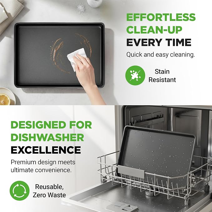 NutriChef Black Baking Pan, Extra Large Cookie Sheet for Baking and Roasting, Nonstick Bakeware for Roasting, Even Heat Distribution, Warp-Resistant, Easy to Clean, Oven Safe & Dishwasher Safe