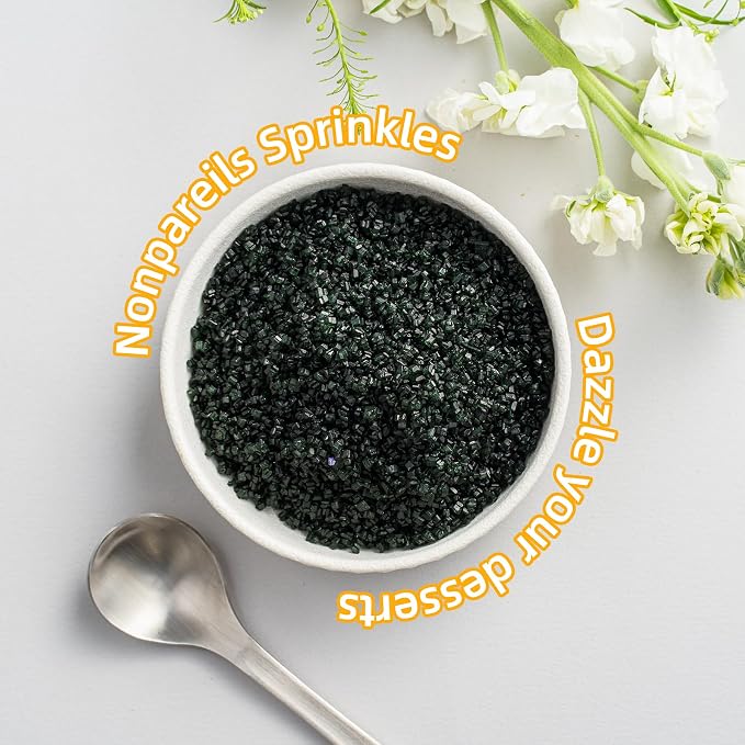 Sujoygar Black Sanding Sugar Sprinkles, 5oz Edible Halloween Black Sugar Crystals for Cocktails, Cake Sprinkles for Chocolate Ice Cream Toppings Cupcake Decoration Wedding Party Cookies Baking Dessert Food Supplies