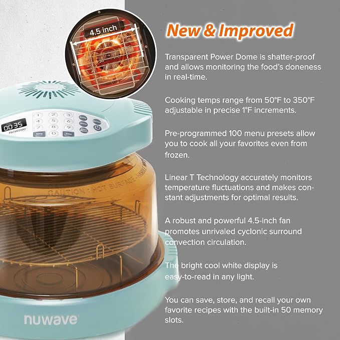 Nuwave Pro Plus 2 Infra-Red Oven, Countertop, Convection, Cook Fresh or Frozen, No Defrosting or Preheating, Cook Healthy, 360 Surround Heat, Adjustable Temps, 100 Presets, 50 Memory, Tough Power Dome