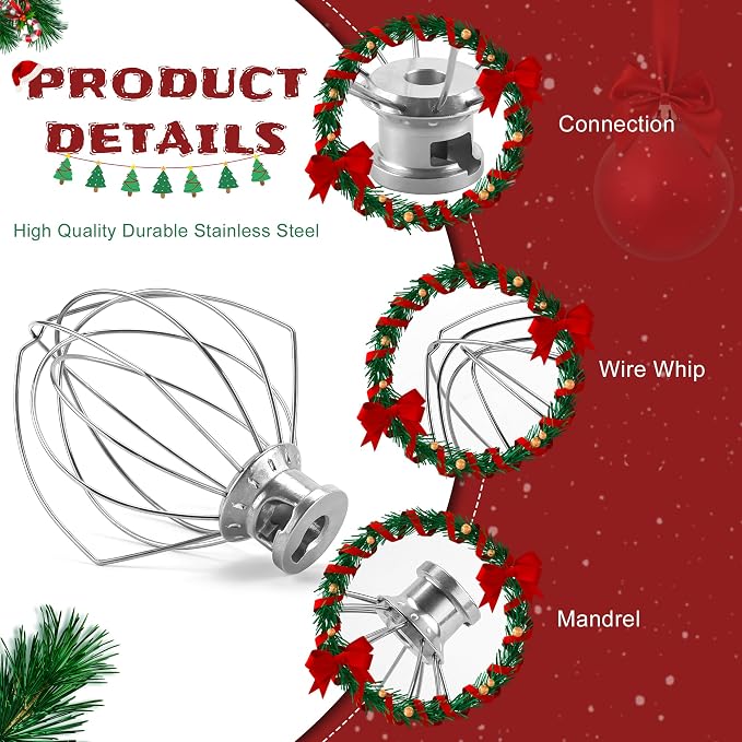 K45WW Wire Whip Attachment for Tilt-Head Stand Mixer 6-Wire Fits For k-i-t-c-h-e-n-a-i-d 4.5-5QT Title-Head Stand Mixer K45 KSM90,Stainless Steel,Egg Cream Stirrer,Cakes Mayonnaise Whisk by Sikawai