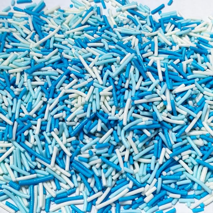 Senchanting Blue White Jimmies Sprinkles, Edible Frozen Themed Sprinkle Mix, Baby Shower Birthday Jimmy Sprinkles Toppers for Decorating Baking Cupcakes Cake Cookies Ice Creams Donuts Candy 100g/3.53oz