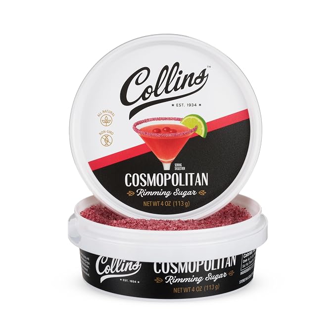Collins Cosmopolitan Cocktail Sugar, Red Cranberry Flavored Rimming Sugar for Cosmos, Cranberry Martinis, Vodka Cranberry, Champagne Spritzers, 4 oz