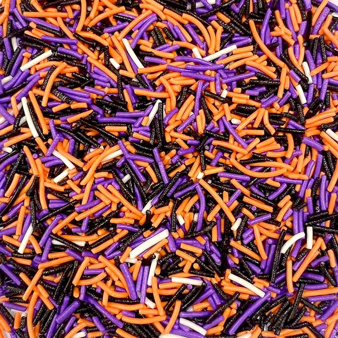 Sentovac Halloween Jimmies Sprinkles Edible for Cake Decorating Orange Black Purple White Sprinkles Candy Cookie Cupcake Topper Ice Cream Baking Decorations Halloween Christmas Supplies 3.53oz