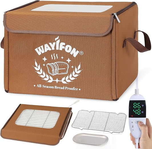 Folding Bread Proofing Box with 68-131℉ Temp Control & 99H Timer,Dough Proofing Box with Metal Rack Warming Proofer for Sourdough, Bread Baking, Pizza, Yogurt,Space-Saving & 6-Layer Fabric,Brown