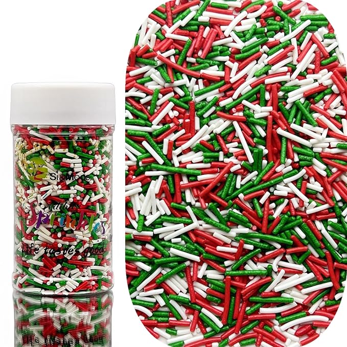 SE Si&Moos Red Green and White Jimmy Sprinkles for Cake Decorating Christmas Cookie Decorations Christmas Jimmy Sprinkles Edible Crunchy Jimmies for Topping Cupcakes, Cookies, Cakes, Cakes Pops 2.75 OZ