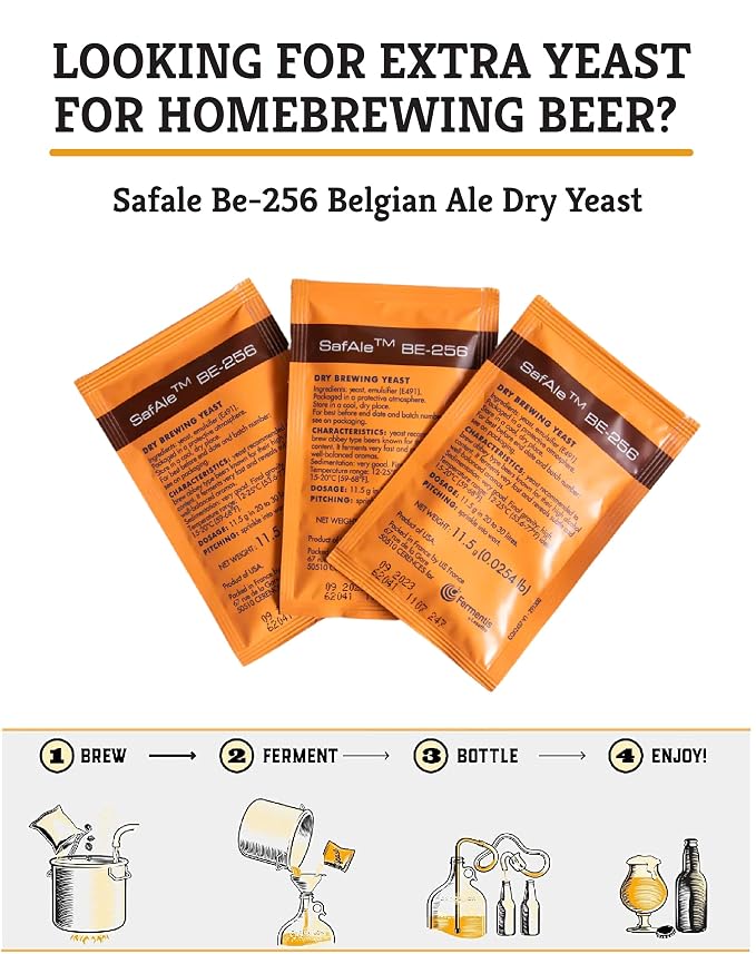 Craft A Brew - Safale BE-256 Yeast - Fermentis - Belgian Ale Dry Yeast - For Belgian & Strong Ales - Ingredients for Home Brewing - Beer Making Supplies - [3 Pack]