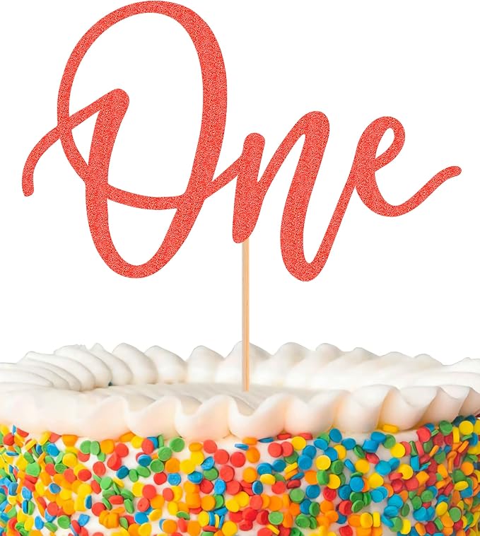MYAMPED First Birthday Cake Topper - Glitter Red One Sign 1st Birthday Decorating Supplies for Baby Shower, Gender Reveal, Party or Photo Booth Props (Red)