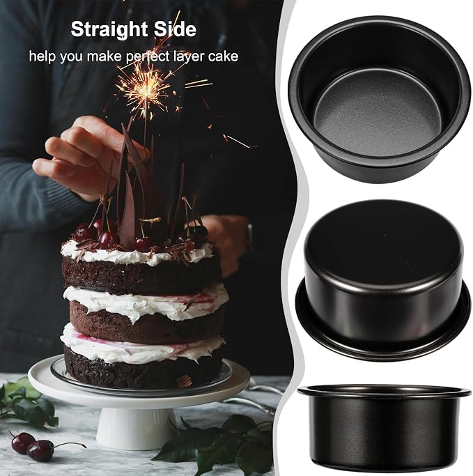 AWTBDP 4-Inch & 6-Inch Cake Pan Set, Set of 2, Round Baking Pan, Carbon Steel Birthday Wedding Metal Layer Cake Pans, Non Toxic Coating, Straight Side, Easy Clean Easy Release, 2 Inch Deep
