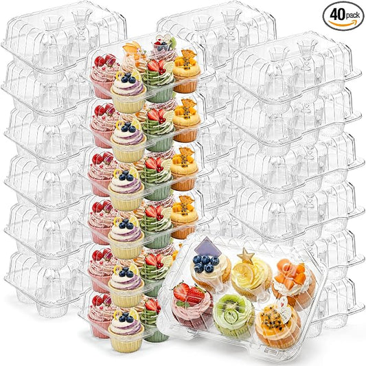 Coloch 40 Pack Clear Cupcake Container, 6 Count Plastic Cupcake Box with Lid Disposable 6 Cavity Muffin Holder BPA Free Bakery Carrying Box for Standard Sized Cupcakes