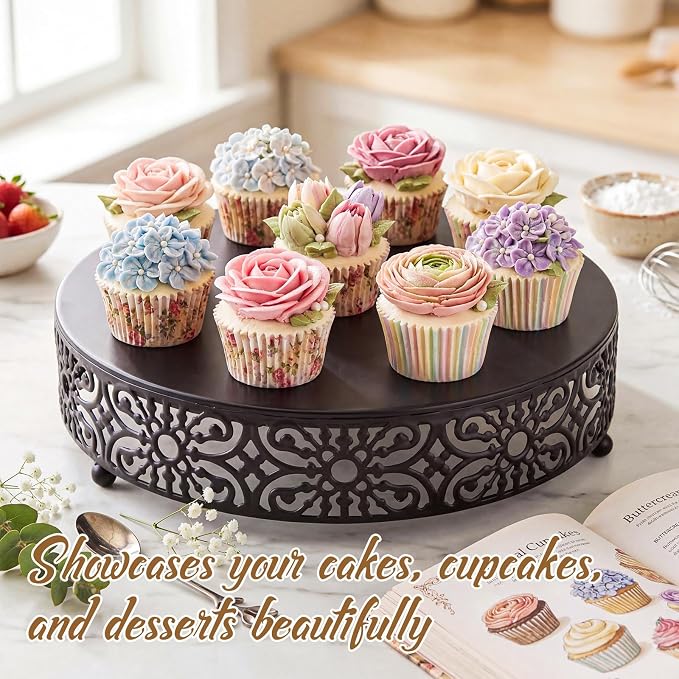 Wenqik 12 Inch Cake Stand Round Metal Cupcake Dessert Wedding Cake Stand Cookies Display Holder Fruit Food Serving Tray for Table Wedding Birthday Anniversary Party Decor (Black)