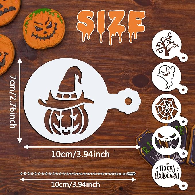 JULBEAR 36Pcs Halloween Cookie Stencils Reusable Cake Baking Mold Tools | Reusable Templates Material, Holiday Painting Dessert Craft Coffee, DIY Cookies Decoration, 36 Pieces Cake Mold