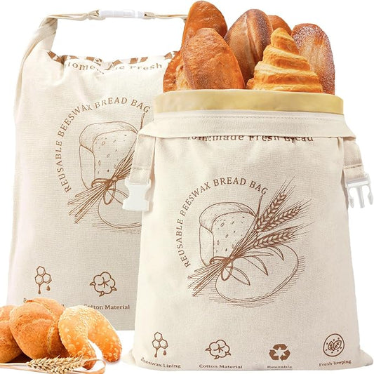 Beeswax Bread Bag, 2 Pack Sourdough Bread Bags for Homemade Bread, 17x13 Inches Bees Wax Wraps Reusable With Freshness Lock Zipper, Keep Bread Fresh for Longer（Caramel loaf-2 Pack）