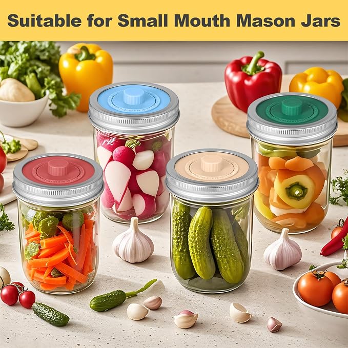Mfacoy Airlock Fermentation Lids for Small Mouth Mason Jars, Fermenter Caps, Fermentation Kit for Sauerkraut & Pickle Kit, One Way Waterless Airlock Valve - BPA-Free (Jar Not Included)