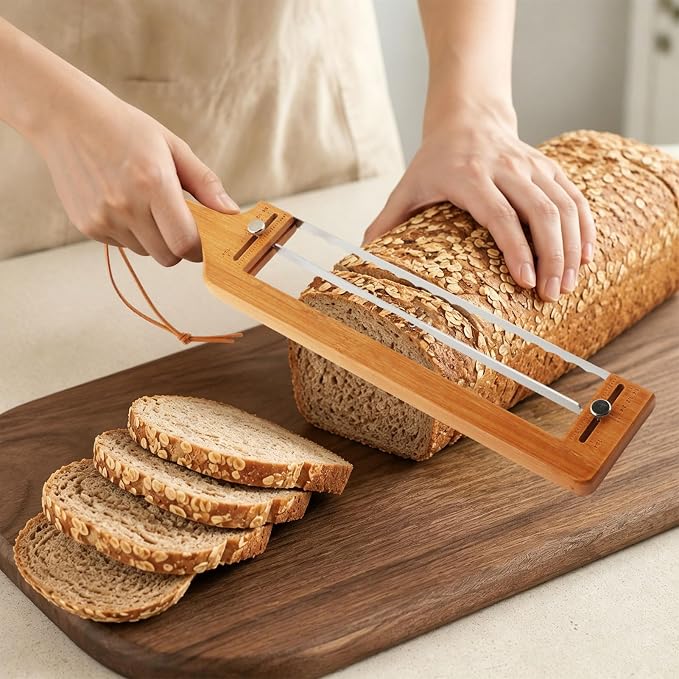 Adjustable Bread Knife — Precision Homemade Bread Slicer for Sourdough, Razor-Sharp Cutter Wooden Frame for Bagels, Baguettes Gift for Artisan Bakers
