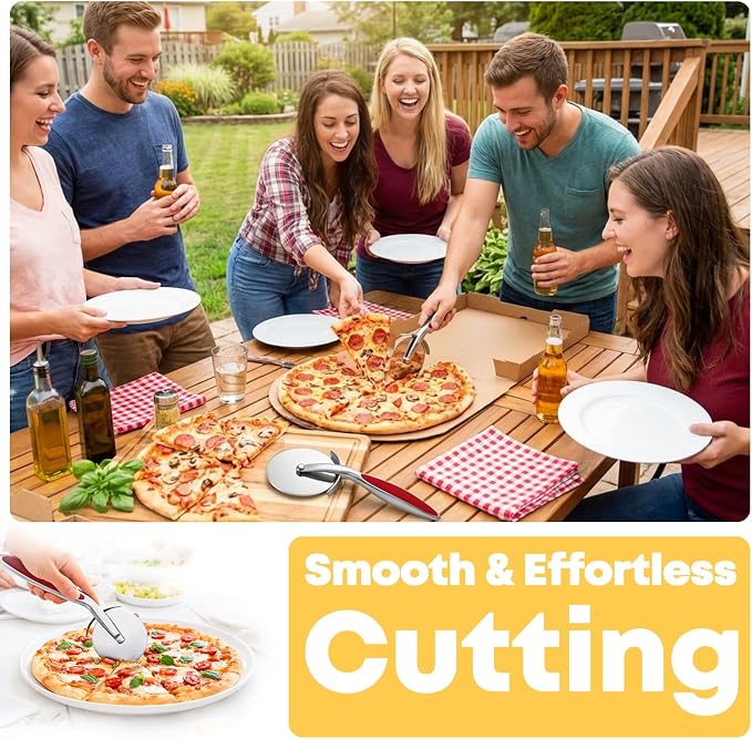 Pizza Cutter Wheel, Sharp Stainless Steel Pizza Slicer with Finger Guard, Non-Slip Comfortable Handle, Multi-Purpose Kitchen Cutter for Pizza, Pie, Dough and Pastry, Easy to Clean,Red