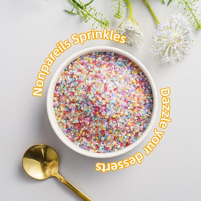 Sujoygar Pastel Sanding Sugar Sprinkles, 5oz Edible Sugar Crystals for Cocktails, Rainbow Cake Sprinkles for Chocolate Ice Cream Toppings Cupcake Decoration Wedding Party Cookies Baking Dessert Food Supplies