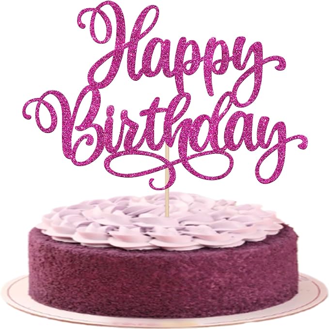 1 PCS Happy Birthday Cake Topper Glitter Happy Birthday Cake Pick for Celebrating Happy Anniversary Party Cake Decorations Supplies Rose Red