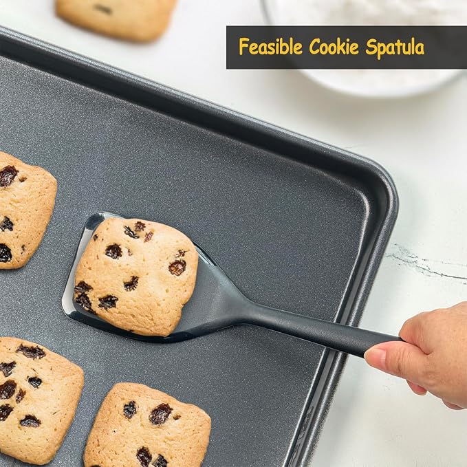 Silicone Spatula Set, 600°F Heat Resistant Silicone Spatula Turner Flipper for Cooking, Non Stick and Non Scratch Kitchen Utensils for Eggs & Fish, 2 Pack, Black
