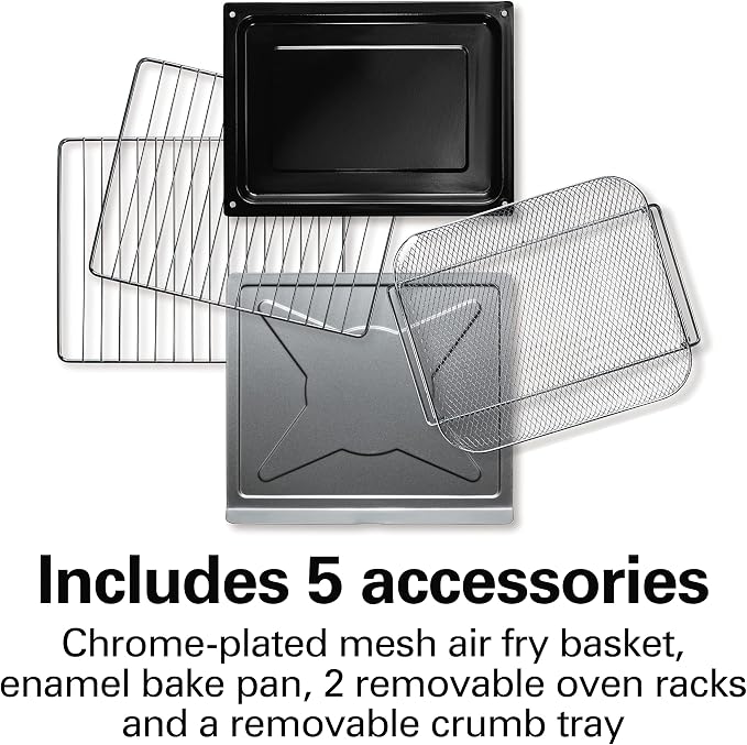 Hamilton Beach Countertop Digital Air Fryer Oven with Sure-Crisp, 6-in-1 Functionality, 150-450⁰F Temp Range, 1800W, XL Capacity for 2 12” Pizzas, Two 9” x 13” Pans and 4 Rack Positions, Grey (31390)