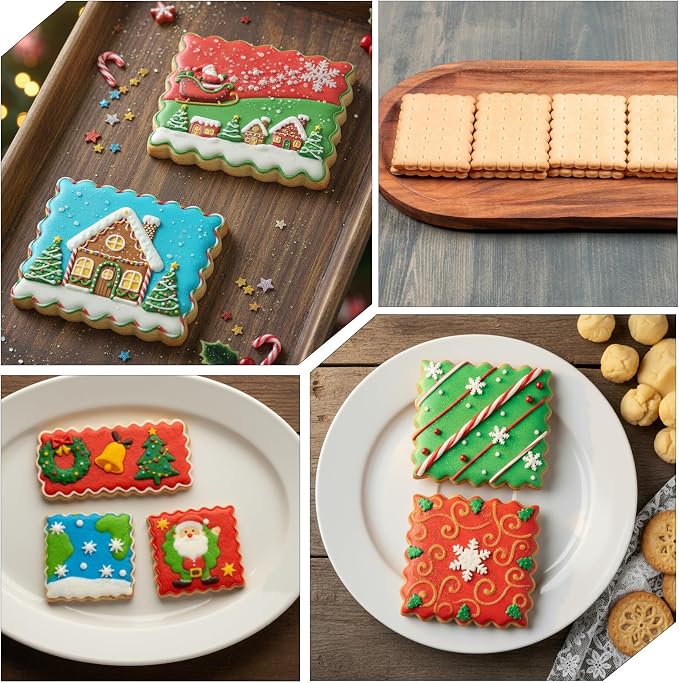 Rectangle Cookie Cutter Set with Scalloped Edge Assorted Sizes, 6 PCS Stainless Steel Square Cookie Cutter with Fluted Edge, Geometric Frame Plaque Cookies Cutters Shapes Molds