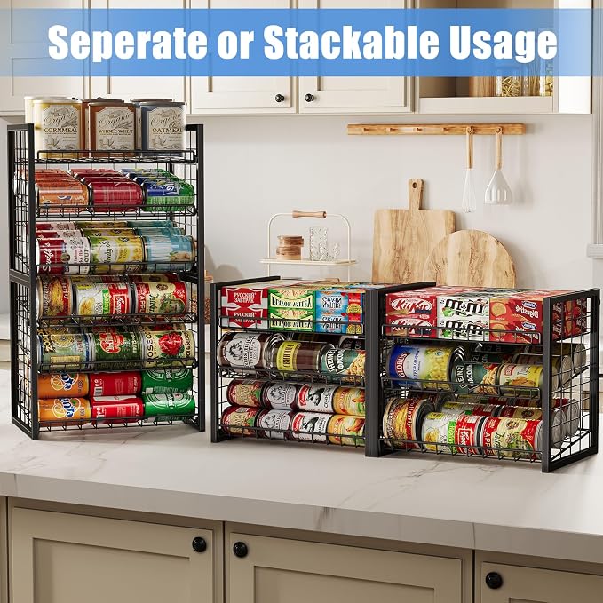 X-cosrack 2 Packs 3 Tier Sturdy Stackable Can Organizer for Pantry, Adjustable Pantry Organizer and Storage for Canned Food Can Goods, Kitchen Can Dispenser Storage Holder for Soda Drinks Snacks