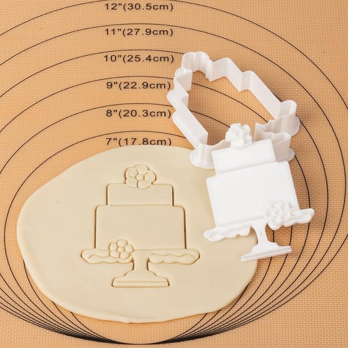 Cake Cookie Cutter Wedding with Plunger Stamps Handle Biscuit Cutter Baking Decorating Bridal Shower Gifts PLA Kitchen for Kids 3.5" Embossing Stamps Mold Supplies Fondant Tools