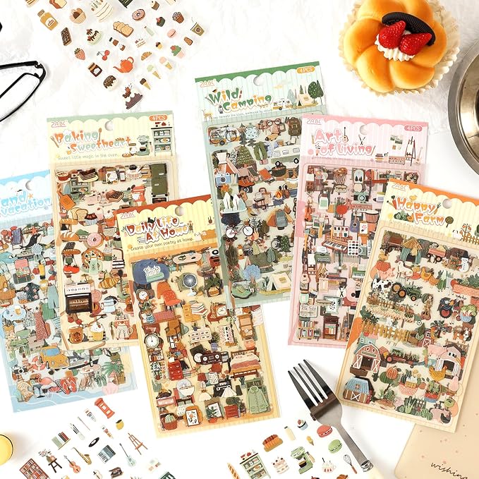 Life's Little Scenes Series Sticker Scrapbooking Supplies for Junk Journal, 24 Sheets PET Stickers - Vintage Journaling Stickers