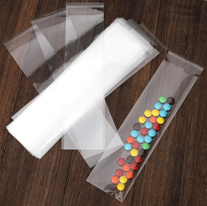 Nobranded 100 pcs Clear 3" x 11" Long Self Seal Cello Cellophane Bags Resealable Poly Bags 2.8 mils for Bakery Cookies Candles Christmas Halloween Party Decorative Pretzel Sticks