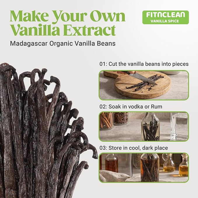 50 Organic Grade A Madagascar Vanilla Beans. Certified USDA Organic for Extract and All Things Vanilla. ~5" by FITNCLEAN VANILLA. Bulk Fresh NON-GMO Pods.