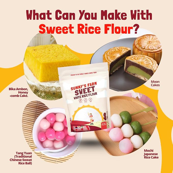 Sunny's Farm Sweet White Rice Flour - Glutinous Rice Flour, Ideal for Rice Flour for Sourdough Bread, Gluten-Free, Non-GMO, 16oz (Pack of 4)