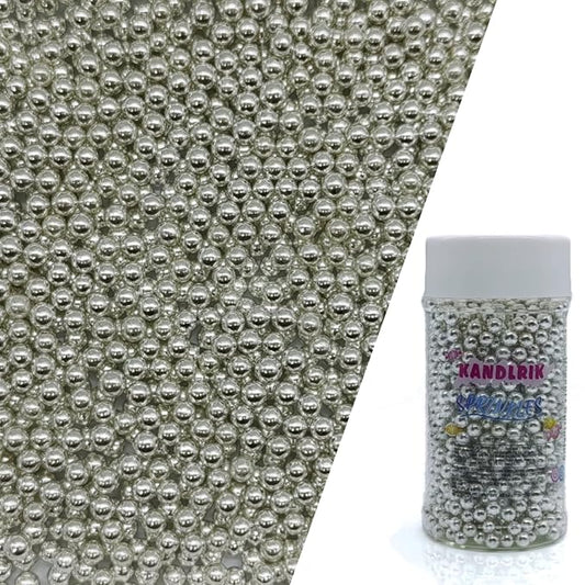 Edible Silver Pearl Sugar Sprinkles Candy 4mm Mini Pearls Cake Decorations Cupcake Toppers Cookie Decorating Perfect for Wedding Party Valentine Halloween Christmas Supplies 3OZ