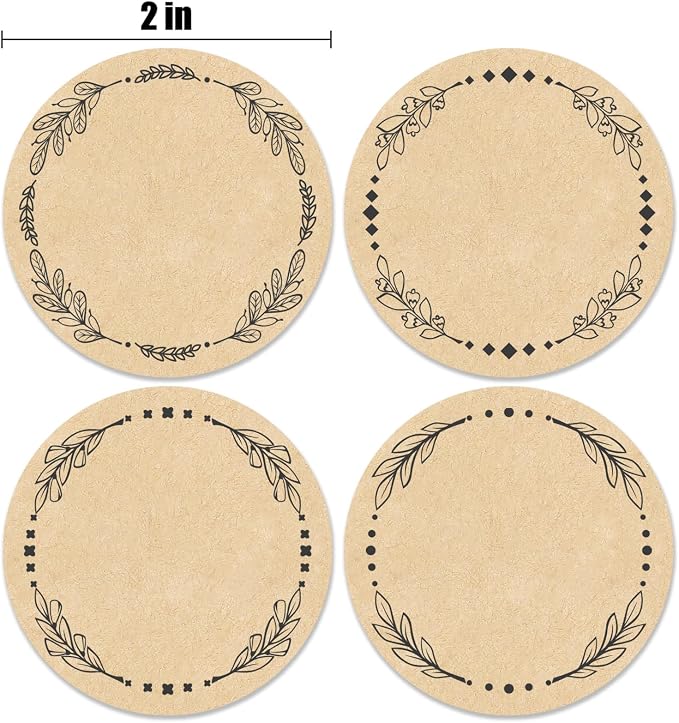 500pcs 2" Label Stickers for Jars and Lids, 4 Different Wreath Designs, Kraft Labels Christmas Valentines Day Gift Tags Stickers for Pantry, Mason Jars, Canning, Bottles