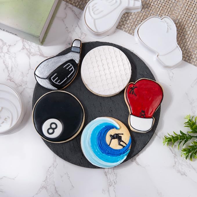 Mostop Golf Stick Cookie Cutter with Stampers, 3D Sports Cookie Cutter Set, Cake Decoration Tools Birthday Party Supplies Favors