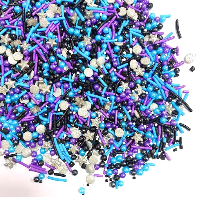 Sentovac Black Blue Sliver Purple Sprinkles Edible Galaxy Star Jimmies Confetti Pearls for Cake Decorating Candy Cupcake Cookie Baking Ice Cream Dessert Halloween Christmas Holiday Decorations