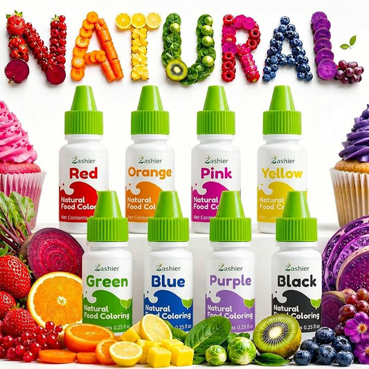 Natural Food Coloring - 8 Colors Dye Free Food Coloring, Free from FD&C Dyes & Artificial Colors, Gluten Free, Concentrated Formula for Baking, Frosting, Icing, Cookies, Drinks, Easter Eggs & Holiday Treats (0.25 fl oz Each)