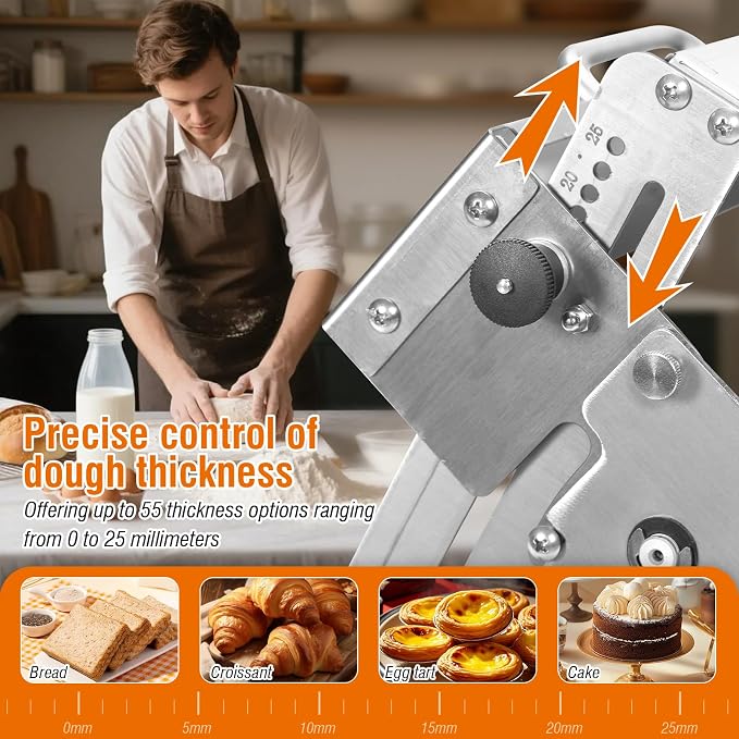 40.55 × 22.83 Inch Folding Dough Sheeter Machine, Stainless Steel Manual Dough Roller Machine, 0-25mm Adjustable Thickness Dough Press, Portable Pastry Sheeter for Pizza Dough, Puff Pastry, Croissant