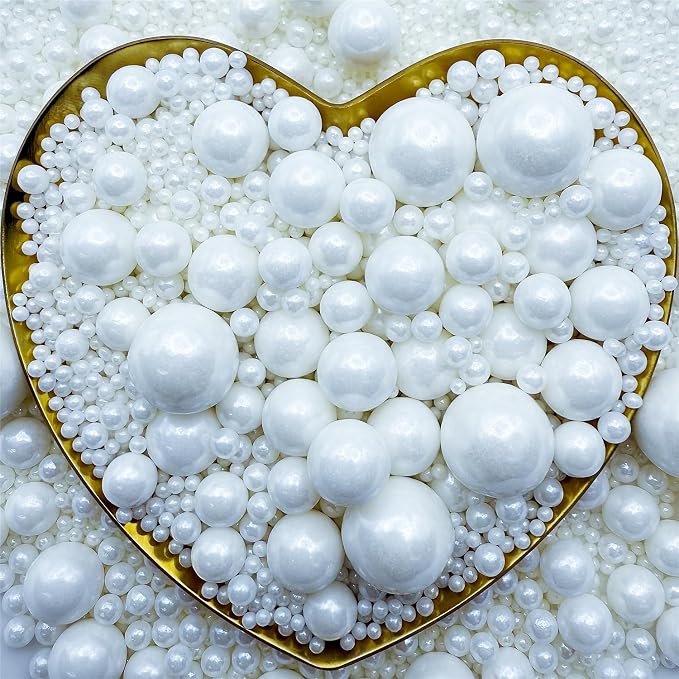 CandiJumpin Edible Pearls for Cake Decorating, White Pearl Sprinkles White Sugar Pearls Edible Cake Decorations Pearl Sugar Sprinkles Cupcake Toppers Baby Shower Party Birthday Wedding Christmas Supplies 3 OZ