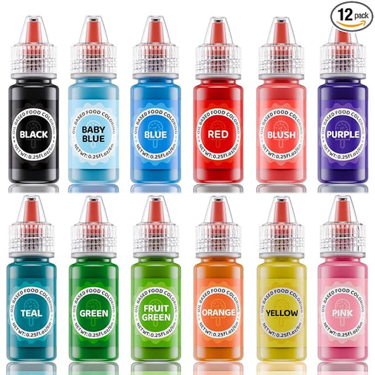Oil Based Food Coloring for Chocolates - Jelife 12 Colors Oils Dye Set Flavorless Edible Food Color Vibrant Concentrated Neon Icing Colors for Candy Melts (6ml/Bottles)
