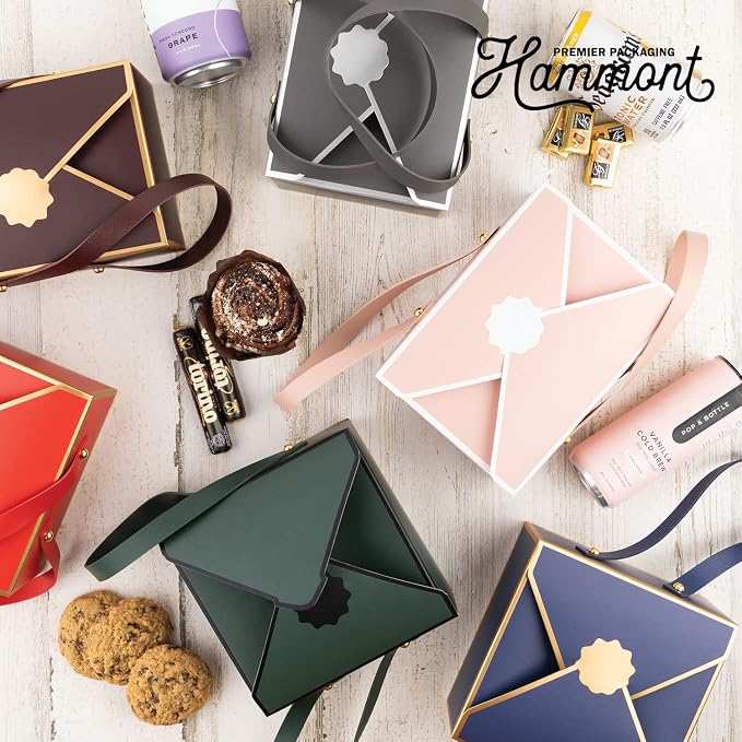 Hammont Cookie Boxes for Gift Giving - 4 Pack of Bakery Boxes, Easy to Assemble Decorative Cardboard Luxury Box with Faux Leather Handle Jewelry, Chocolate and Candy 5x7x3 Inches (Maroon) (HM1780)