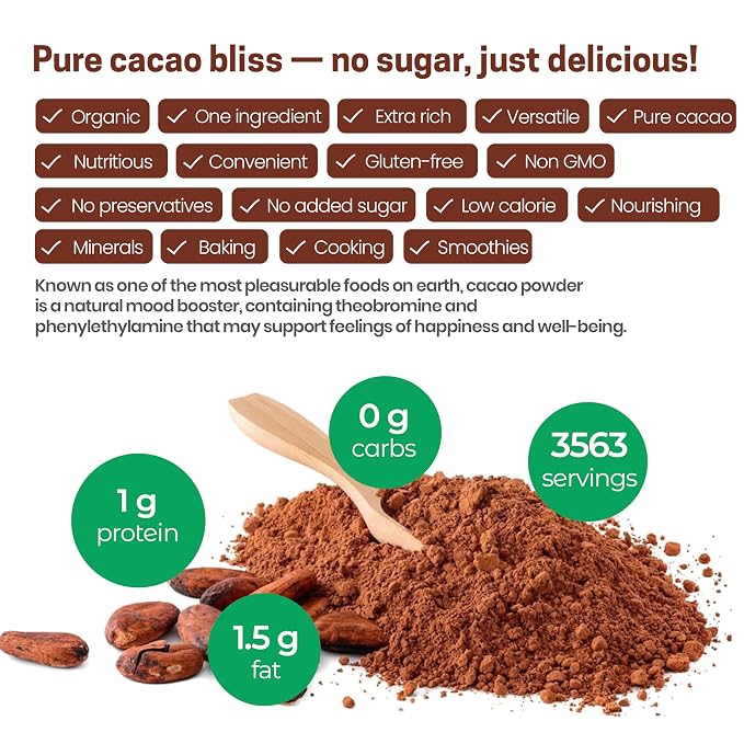 Premium Organic Cacao Powder - 55 lbs - Extra Rich - The Essence of Dark Chocolate - Product of Switzerland - 100% Pure Cold-Pressed, Vegan, Non GMO, Gluten Free, Kosher