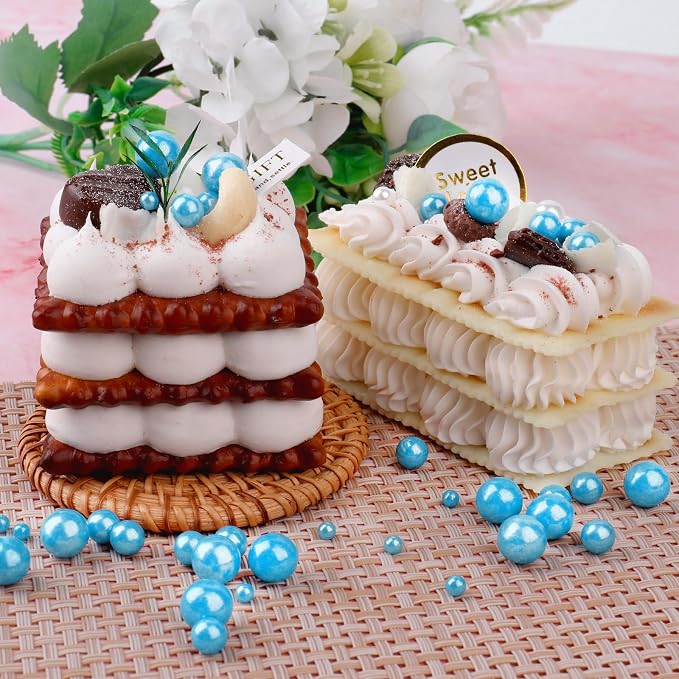 Blue Sprinkles for Cake Decorating, 11.3oz/320g Edible Pearls Sugar 4 Jars Set for Baking Cupcakes Cookies Dessert