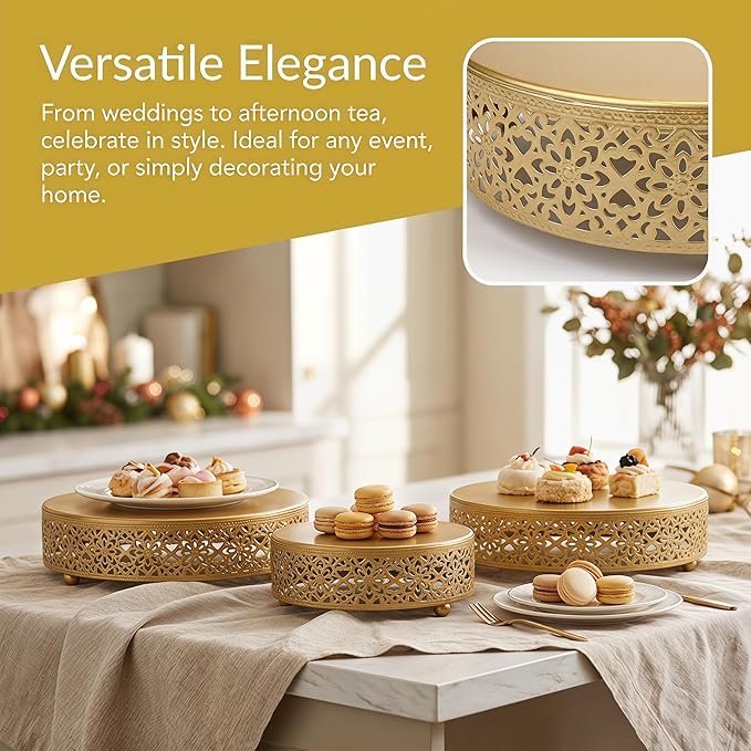 Hedume 3-Piece Cake Stand Set, Round Metal Cake Stands, Dessert Cupcake Pastry Candy Display Plate for Wedding, Event, Birthday Party