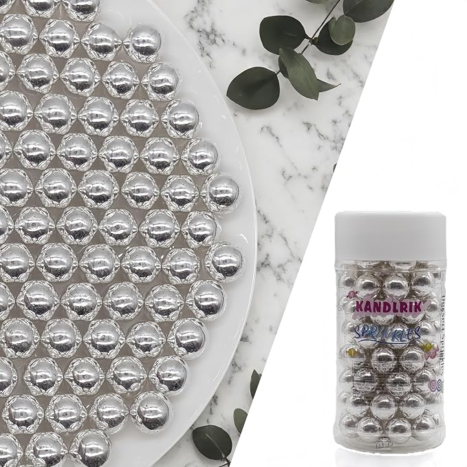 10mm Edible Silver Pearl Sugar Sprinkles Candy Mini Pearls Cake Decorations Cupcake Toppers Cookie Decorating Perfect for Wedding Party Valentine Halloween Christmas Supplies 3OZ