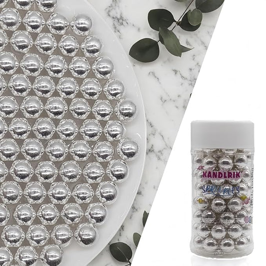 10mm Edible Silver Pearl Sugar Sprinkles Candy Mini Pearls Cake Decorations Cupcake Toppers Cookie Decorating Perfect for Wedding Party Valentine Halloween Christmas Supplies 3OZ